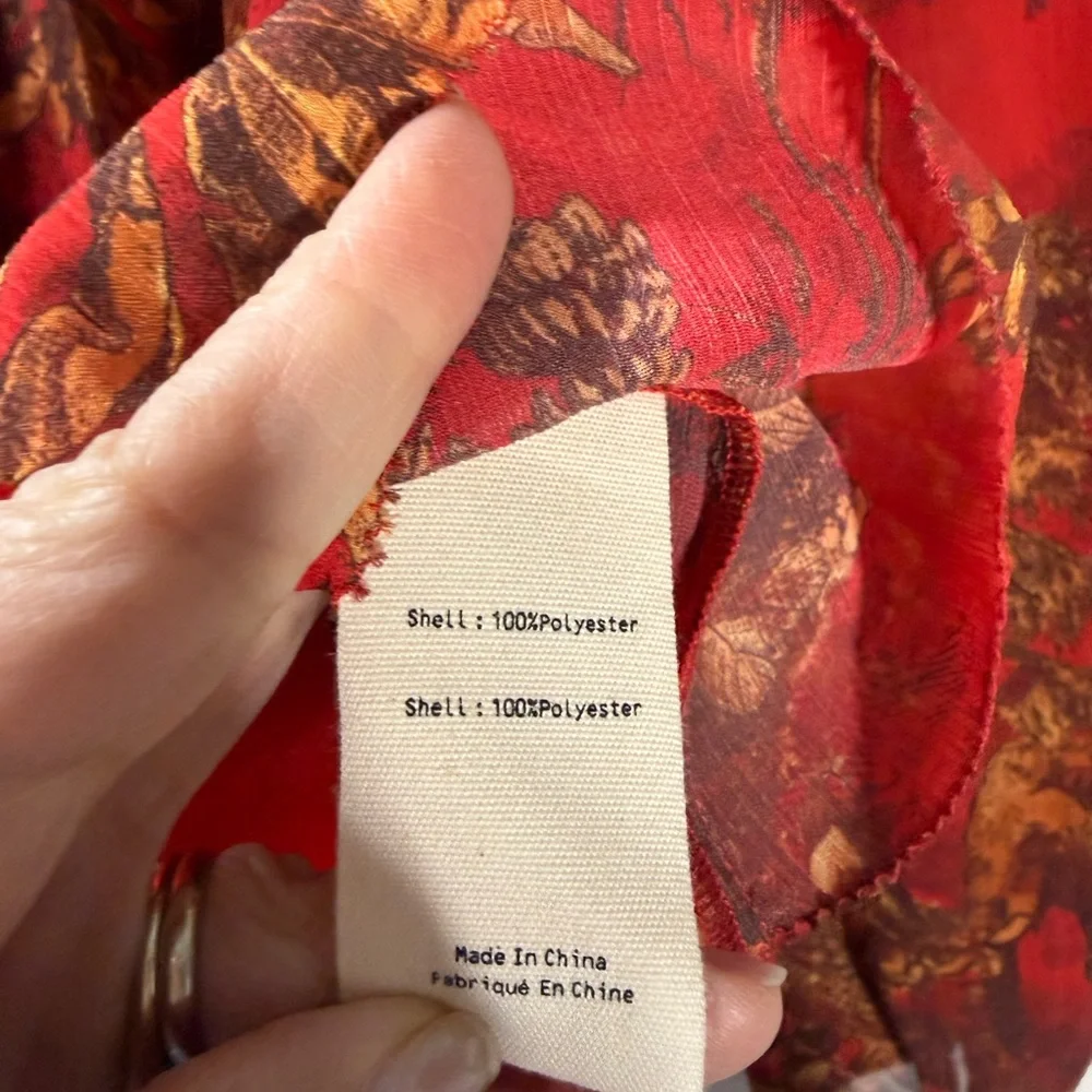 L'AGENCE Teagan Red Jungle Toile Crinkle Chiffon Shirt Top Blouse - Picture 5 of 6